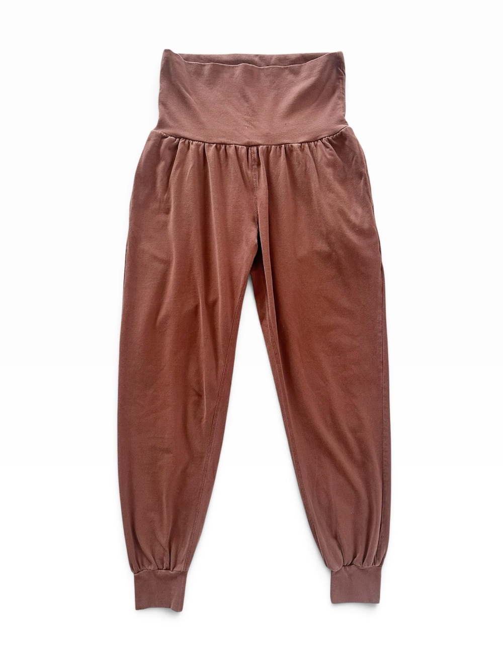 Pact Organic Cotton Foldover Waist Jogger Pants Lounge - Brown Size Small EUC